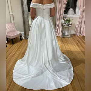 Justin Alexander Mikado A-Line Dress with Cuffed Off the Shoulder Neckline